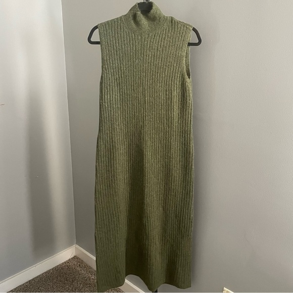 NWT Zara Soft Feel Sleeveless Dark Green Dress Alpaca Wool Blend Size Large - Picture 3 of 7